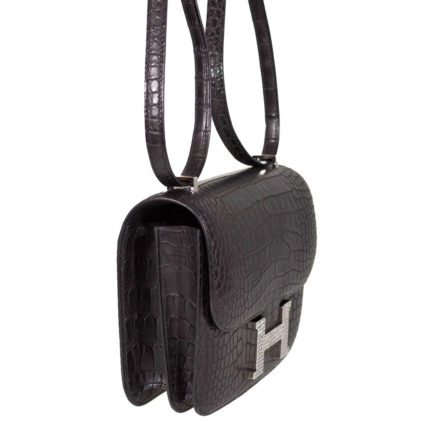 Hermes Constance 18 Mini Black Noir Matte Alligator with Lizard Buckle Palladium Hardware