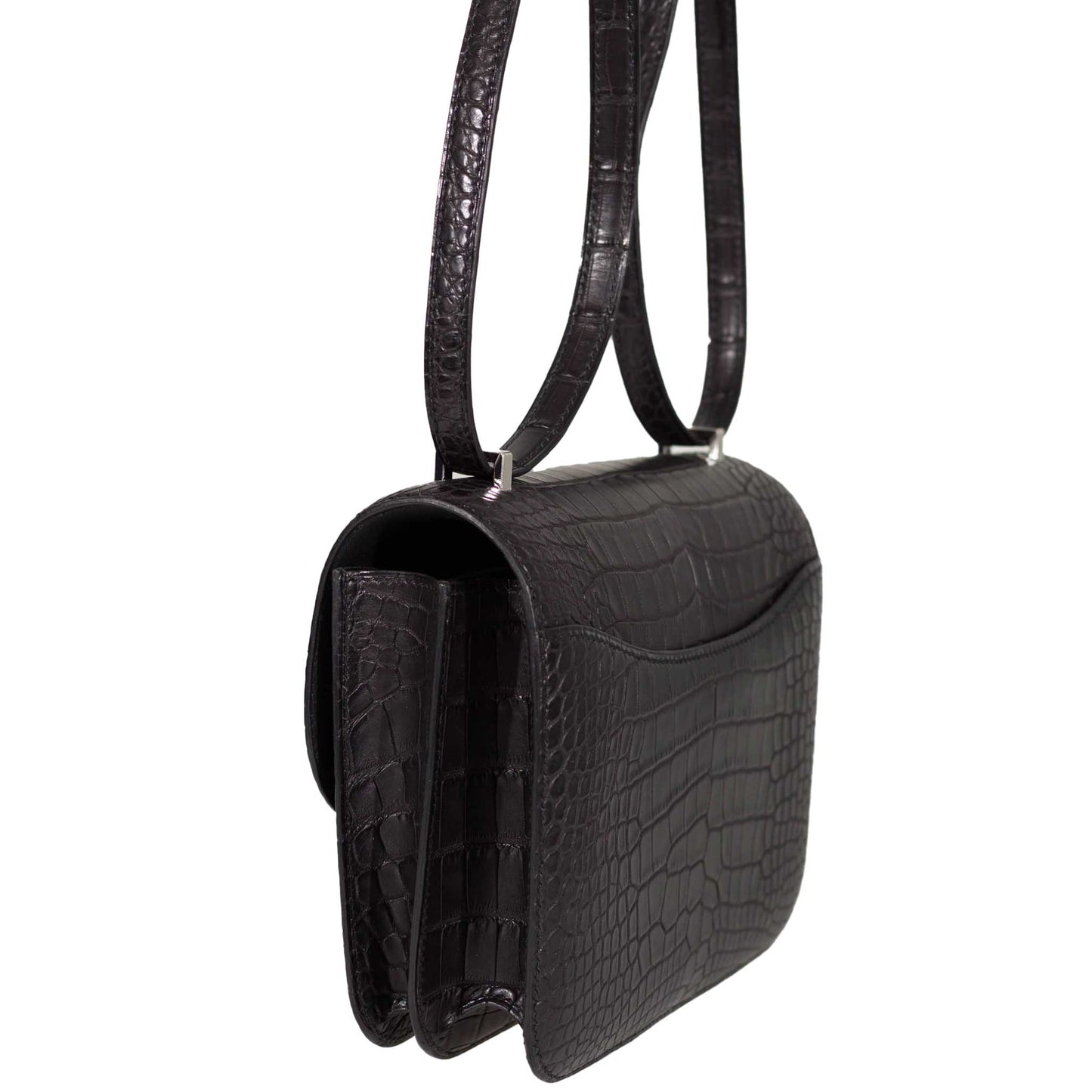 Hermes Constance 18 Mini Black Noir Matte Alligator with Lizard Buckle Palladium Hardware