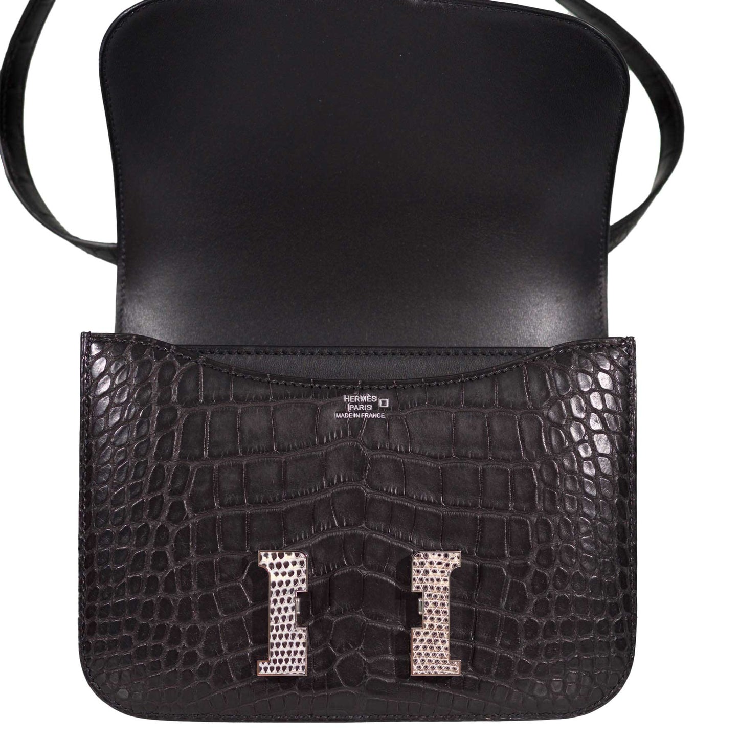 Hermes Constance 18 Mini Black Noir Matte Alligator with Lizard Buckle Palladium Hardware