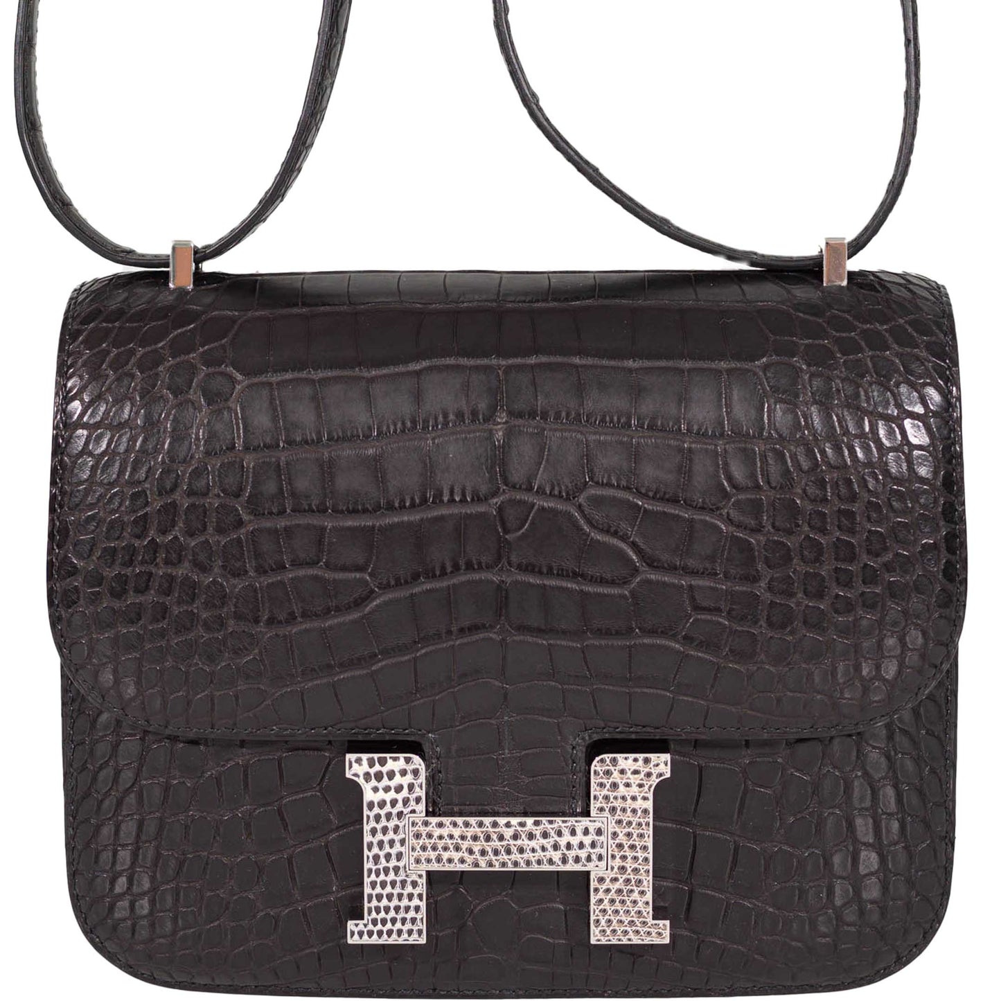 Hermes Constance 18 Mini Black Noir Matte Alligator with Lizard Buckle Palladium Hardware