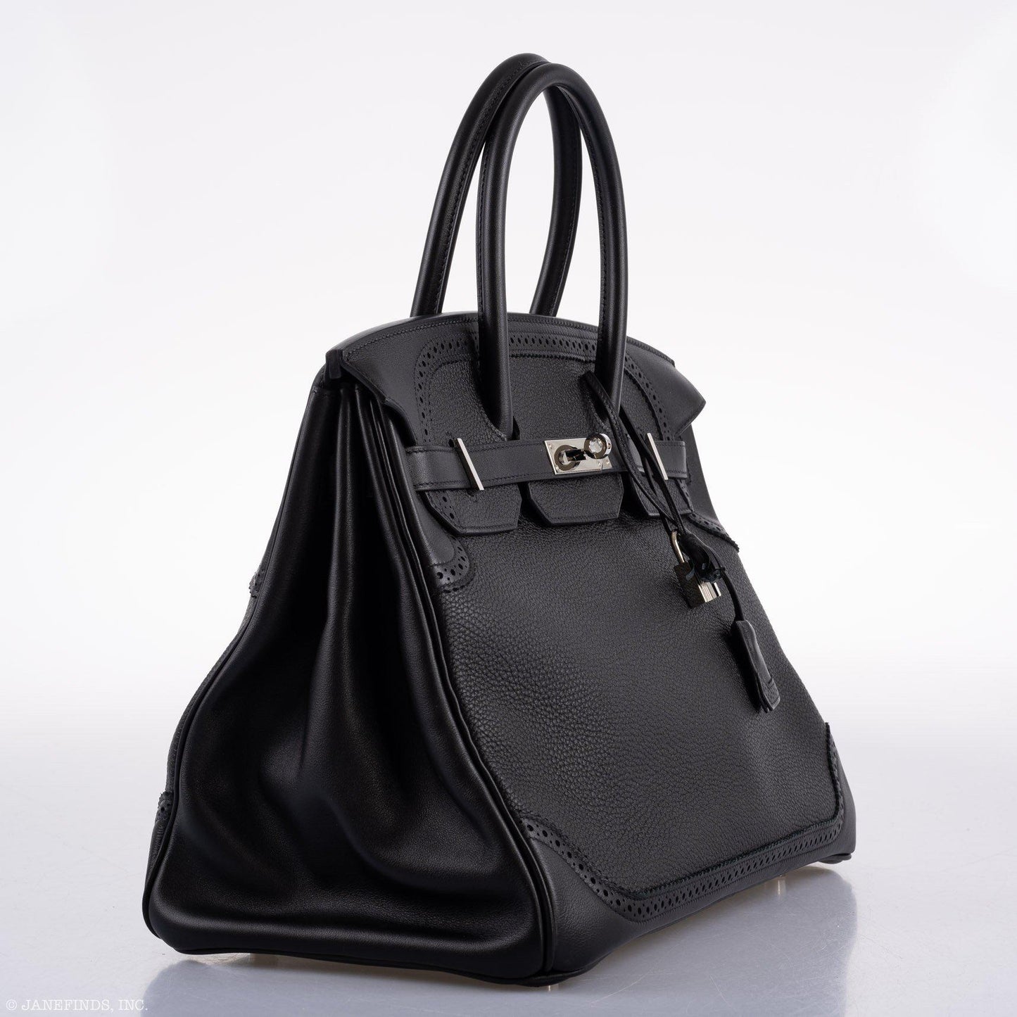 Hermes Ghillies Birkin 35 Black Togo & Evergrain with Palladium Hardware