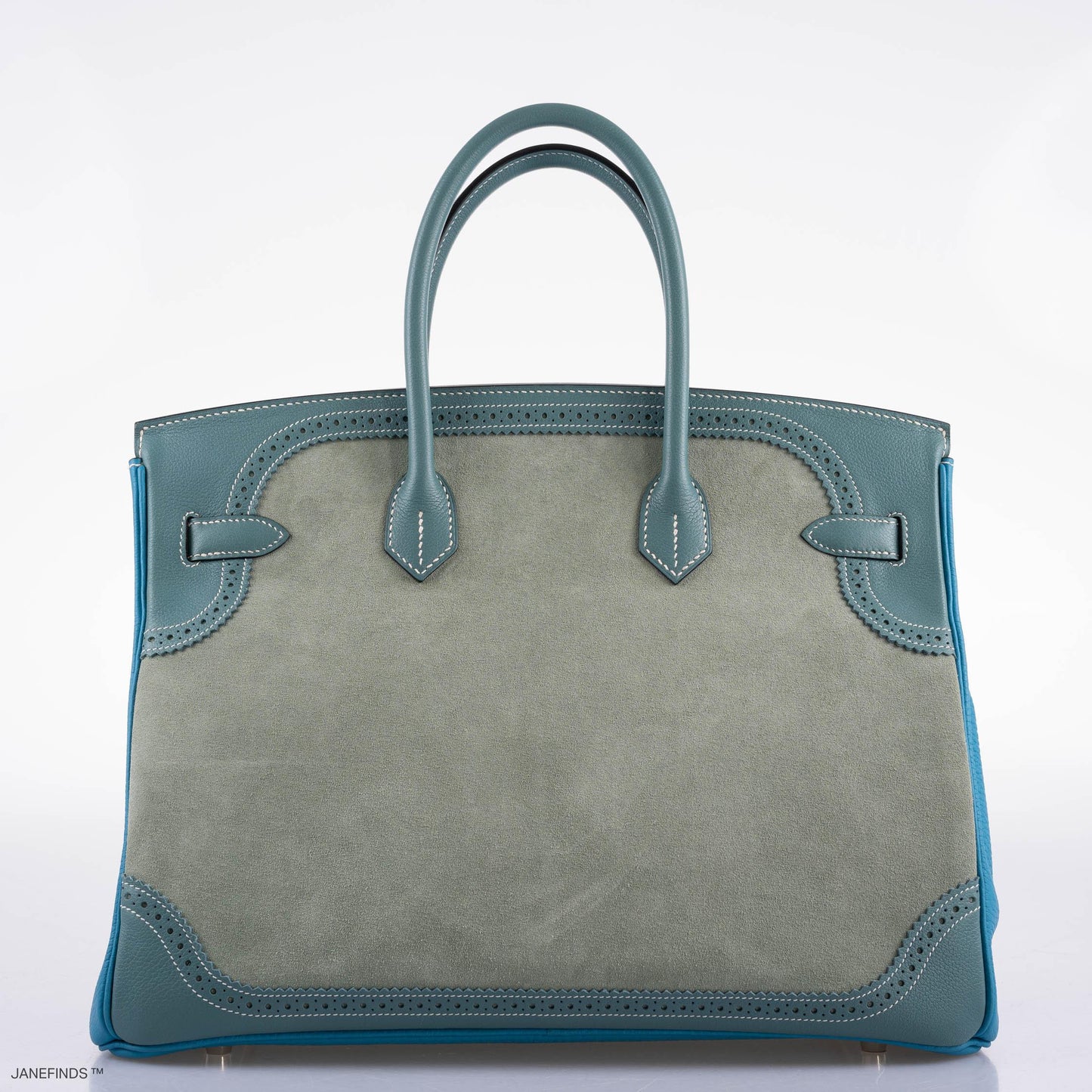 Hermes Ghillies Birkin 35 Ciel Doblis, Turquoise Togo & Blue Jean Swift with Palladium Hardware