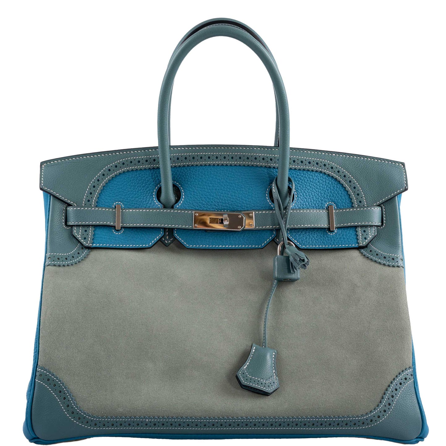Hermes Ghillies Birkin 35 Ciel Doblis, Turquoise Togo & Blue Jean Swift with Palladium Hardware