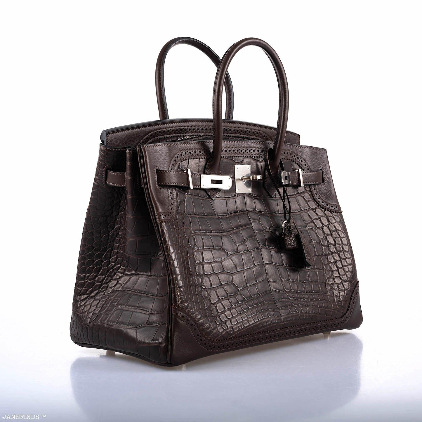 Hermes Ghillies Birkin 35 Matte Ebene Alligator & Swift with Palladium Hardware