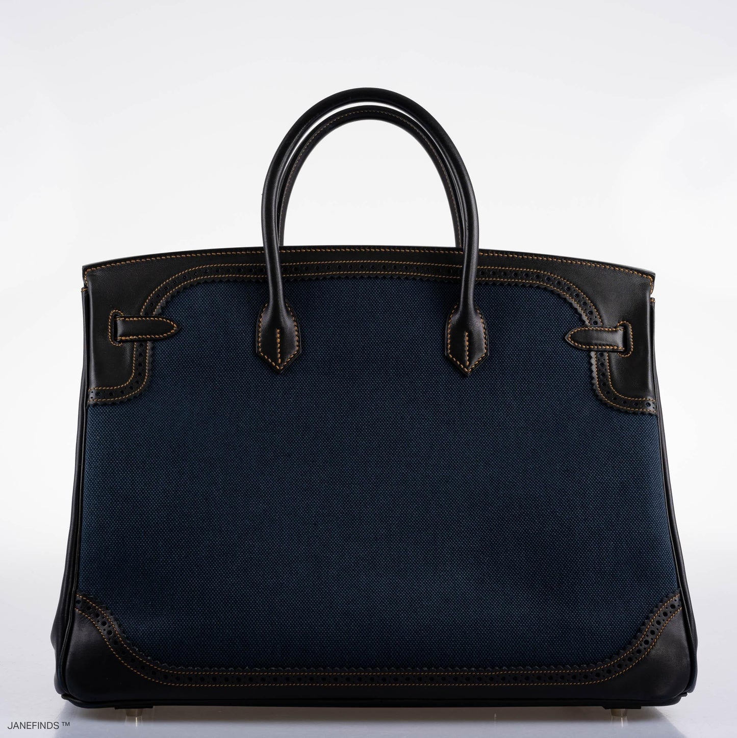 Hermes Ghillies Birkin 40 Indigo Denim & Black Evercalf with Brushed Palladium Hardware