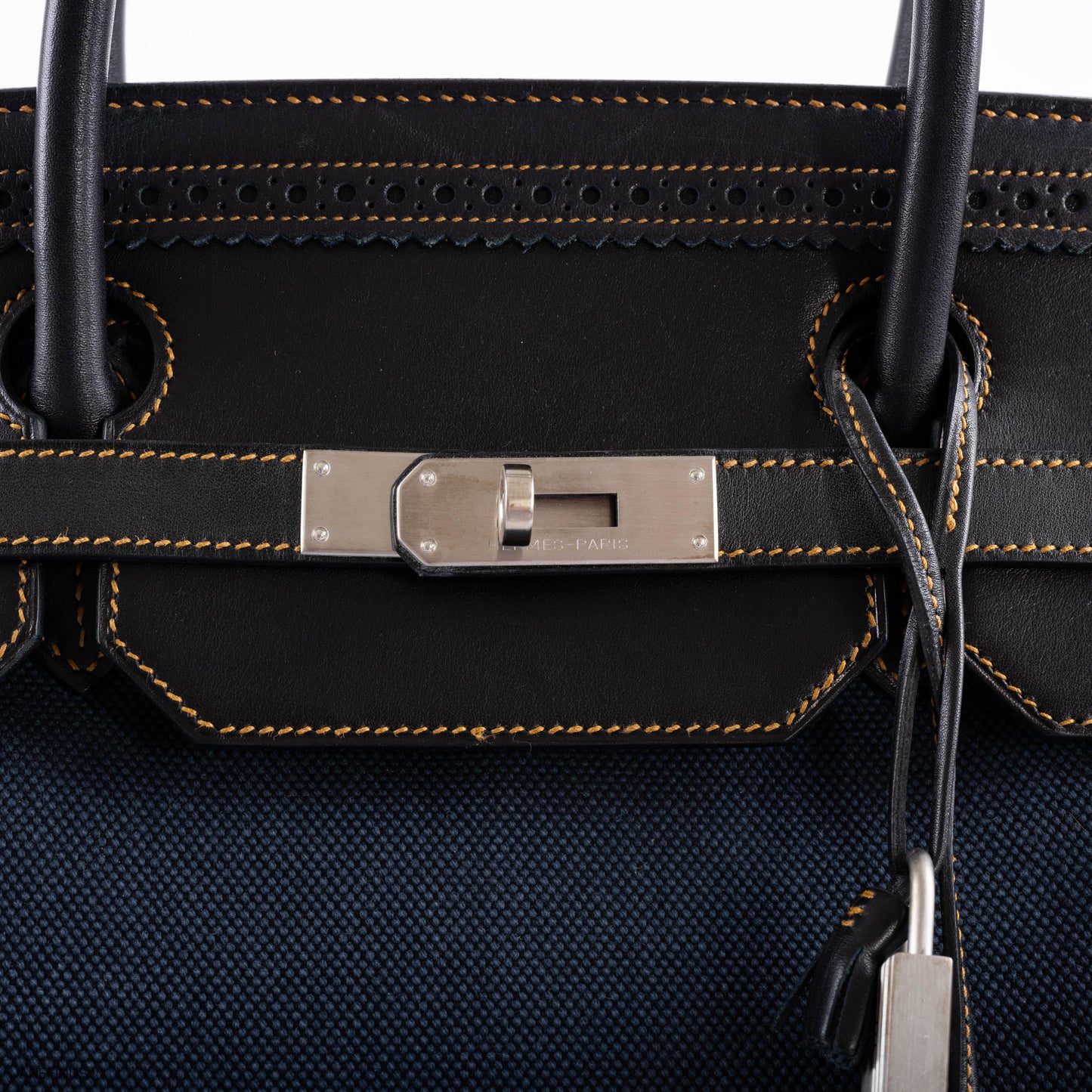 Hermes Ghillies Birkin 40 Indigo Denim & Black Evercalf with Brushed Palladium Hardware