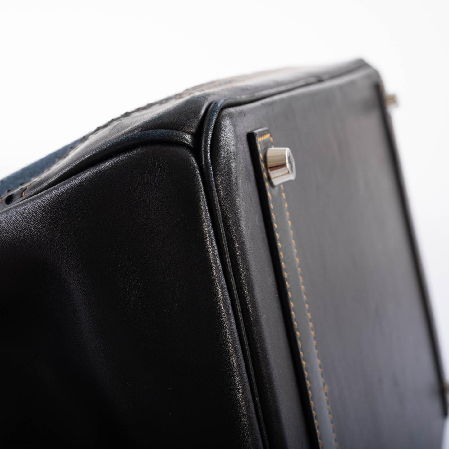 Hermes Ghillies Birkin 40 Indigo Denim & Black Evercalf with Brushed Palladium Hardware