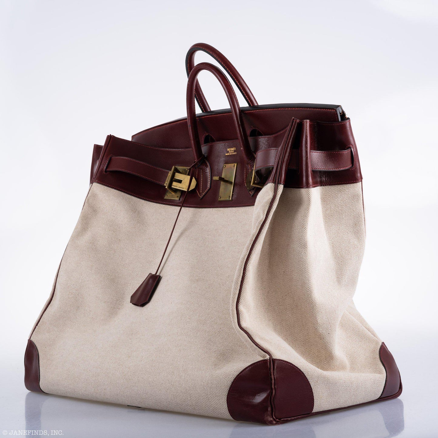 Hermes HAC Birkin 55 Toile & Rouge H Box with Gold Hardware