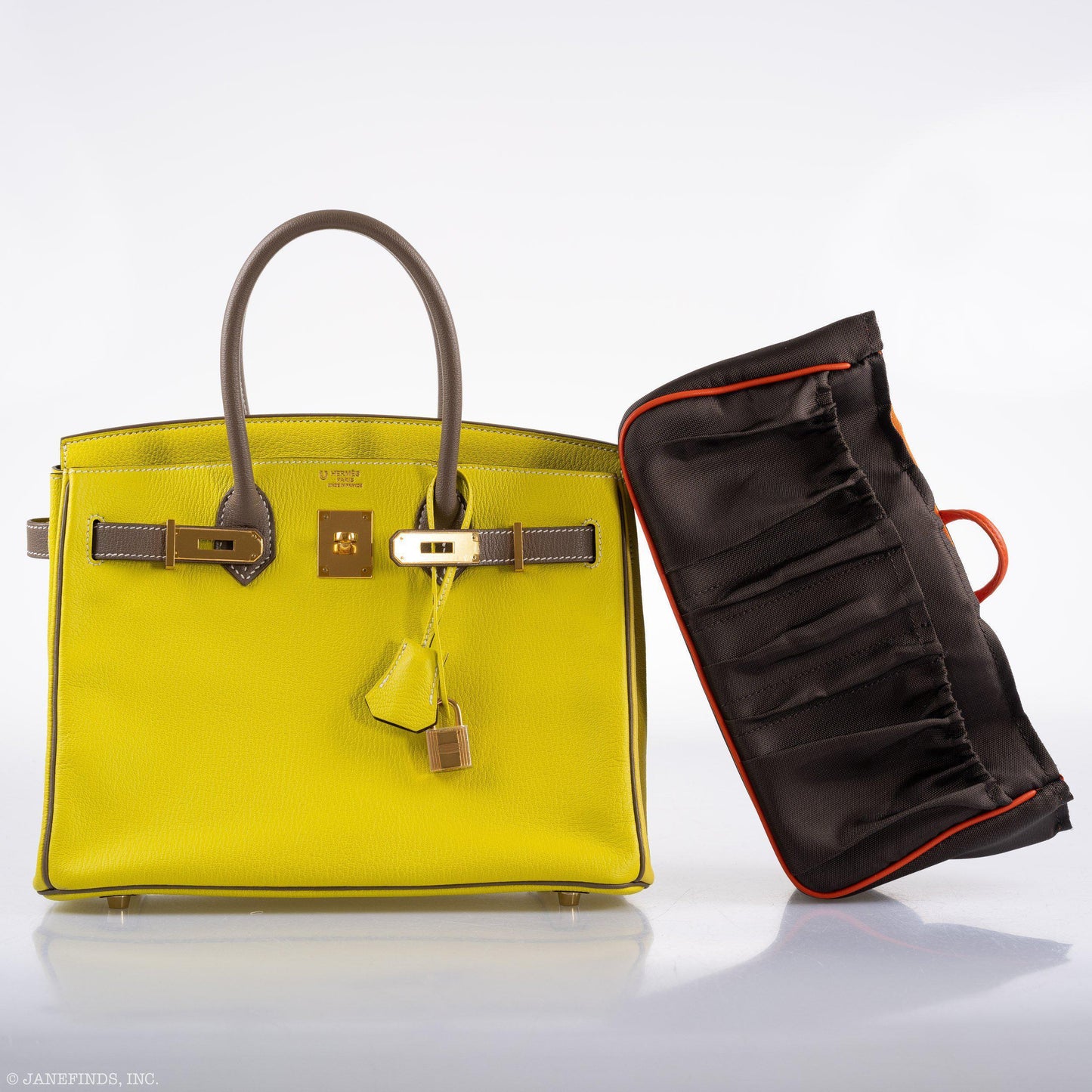 Hermes HSS Birkin 30 Lime & Etoupe Chevre with Gold Hardware