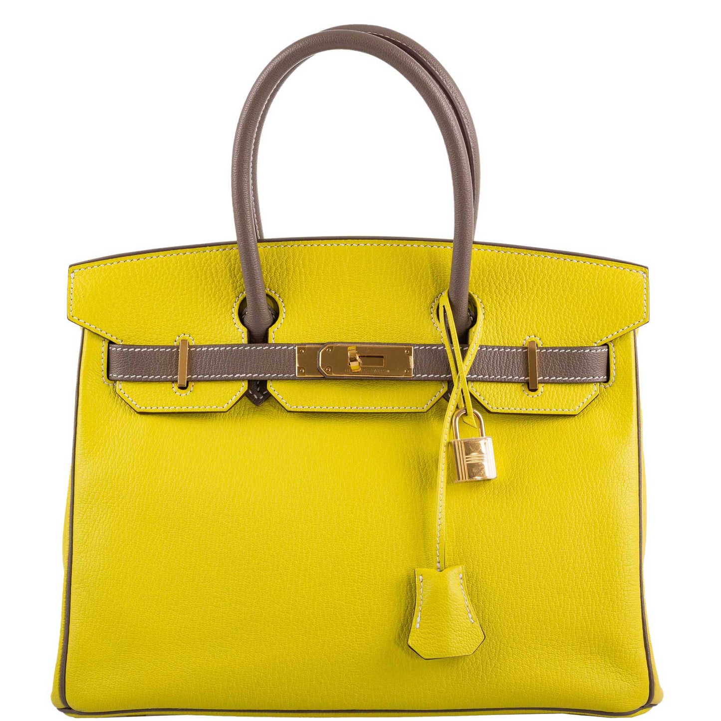 Hermes HSS Birkin 30 Lime & Etoupe Chevre with Gold Hardware