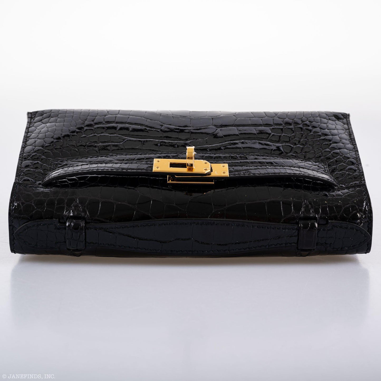 Hermes JPG Kelly Pochette Black Alligator with Gold Hardware