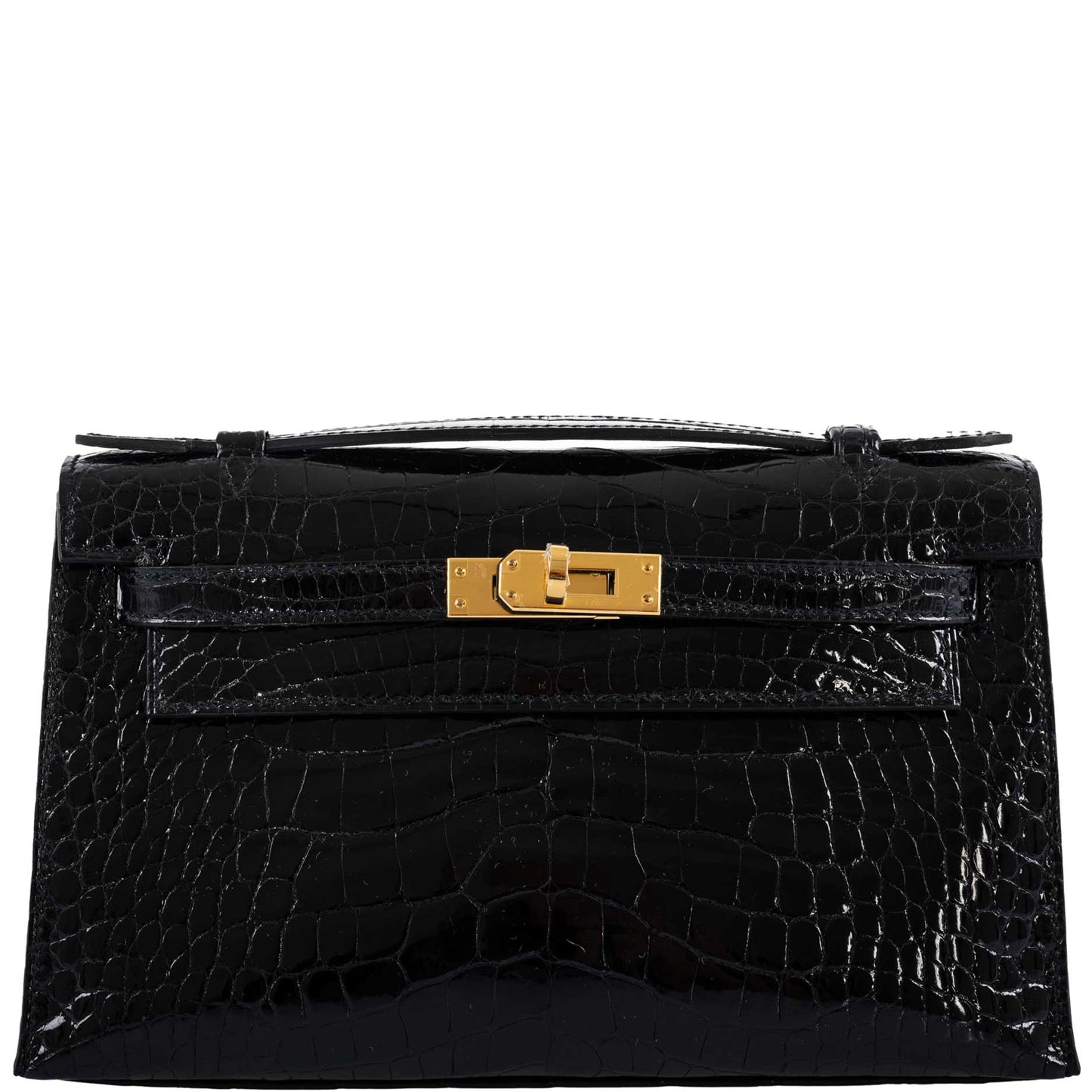Hermes JPG Kelly Pochette Black Alligator with Gold Hardware