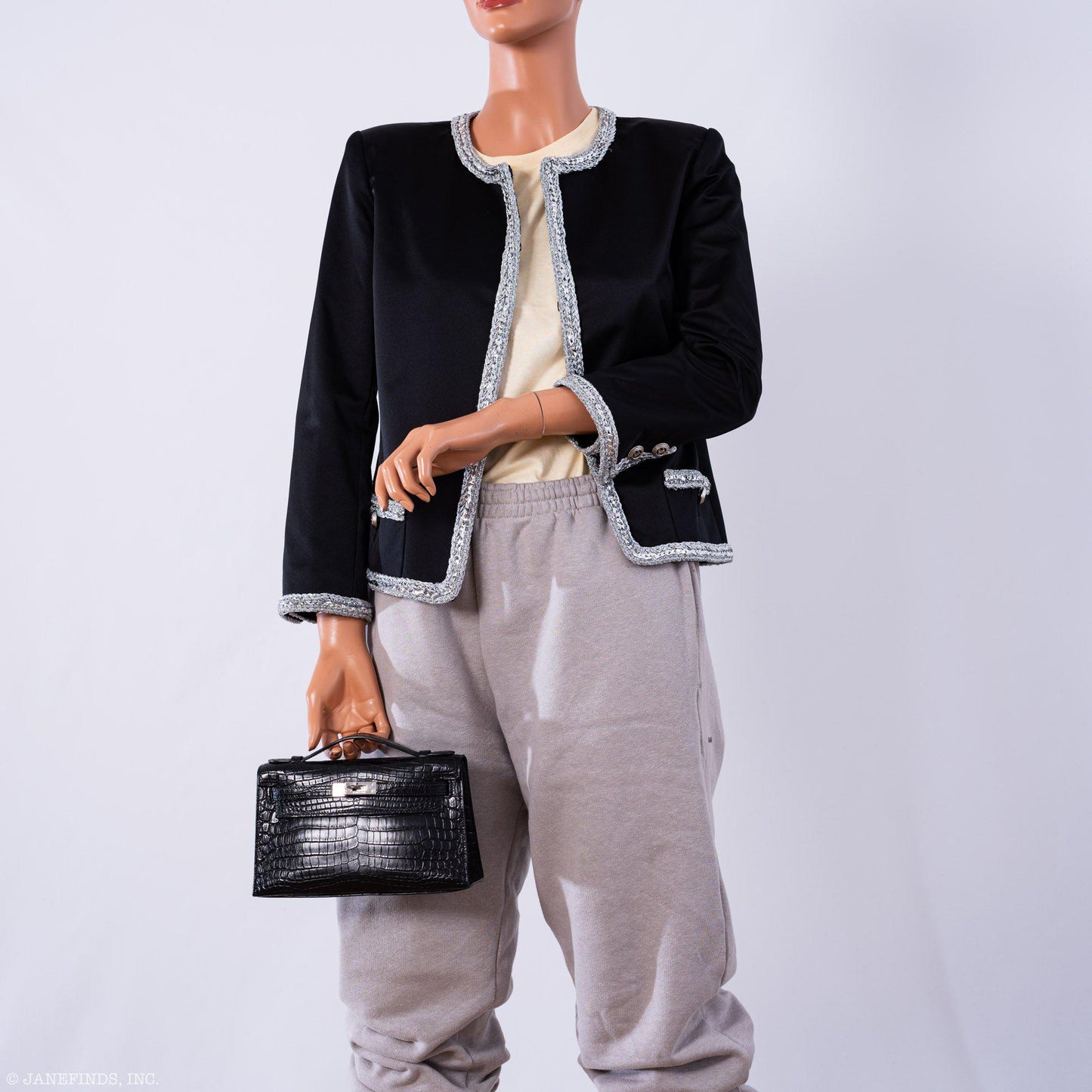 Hermes JPG Kelly Pochette Black Matte Niloticus Crocodile Palladium Hardware