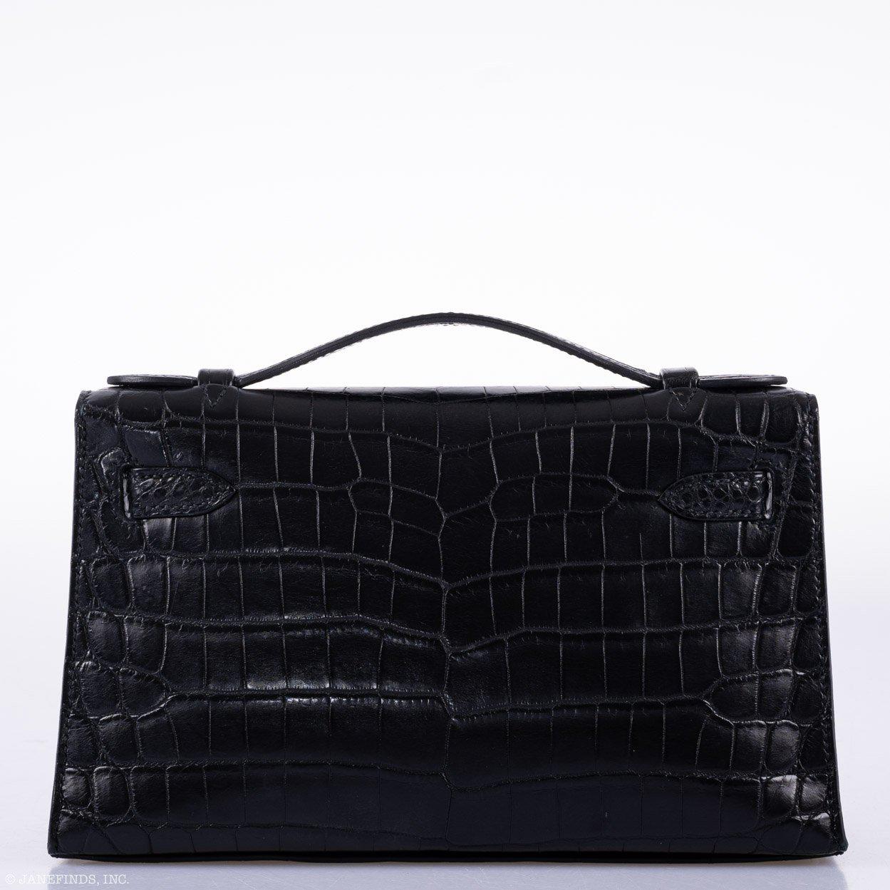 Hermes JPG Kelly Pochette Black Matte Niloticus Crocodile Palladium Hardware