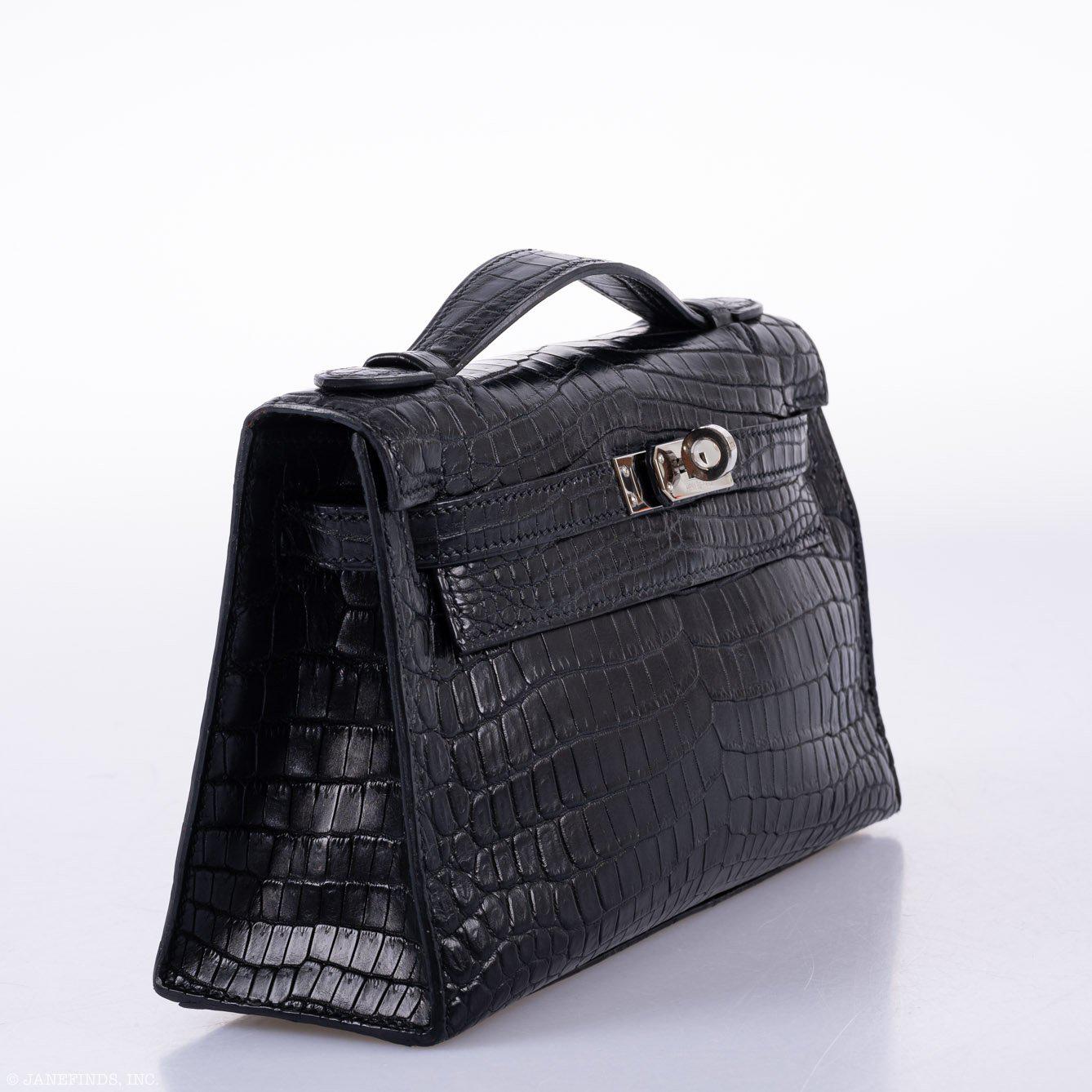 Hermes JPG Kelly Pochette Black Matte Niloticus Crocodile Palladium Hardware