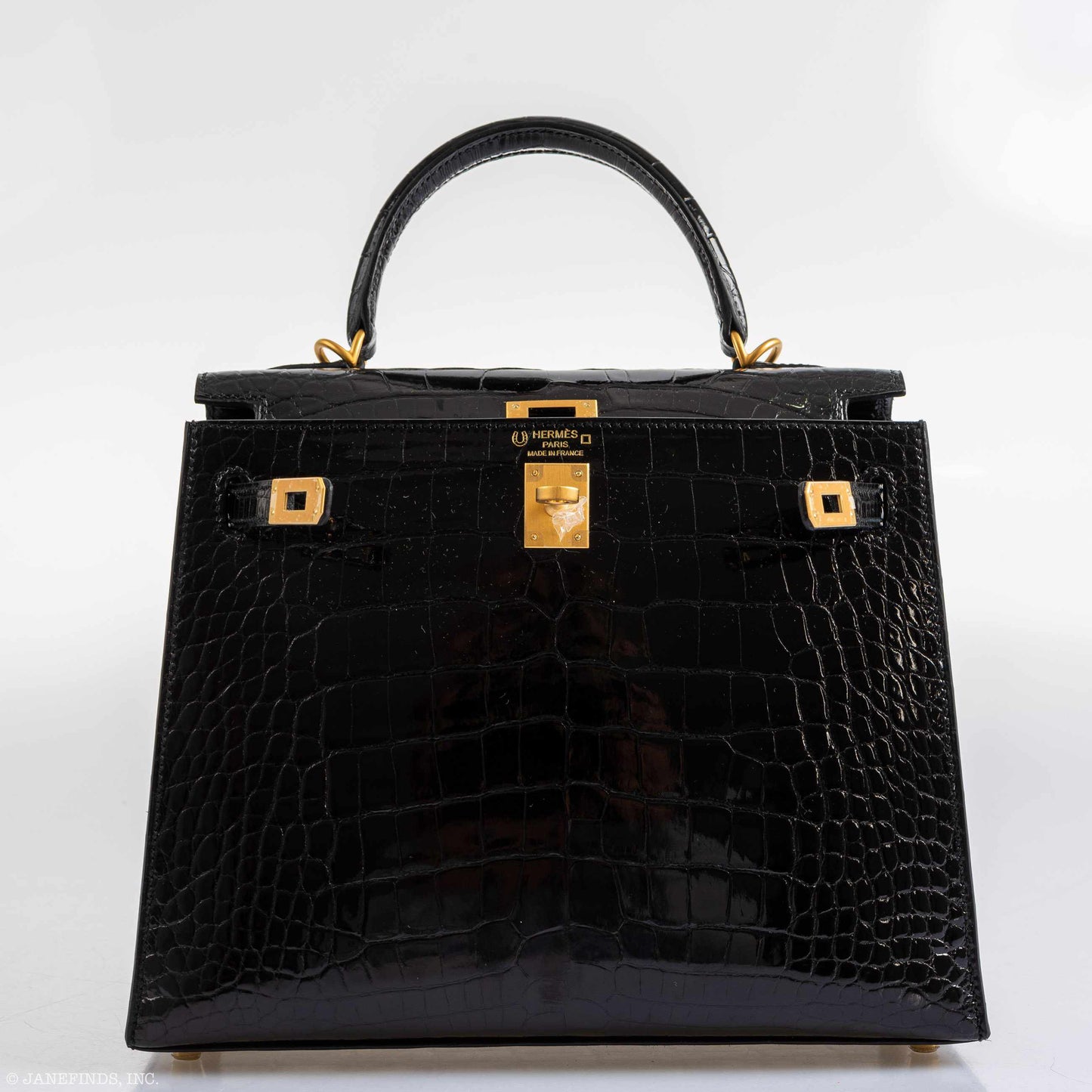 Hermes Kelly 25 HSS Sellier Black Shiny Alligator Brushed Gold Hardware