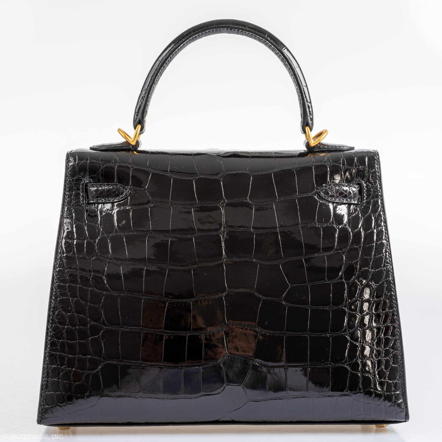Hermes Kelly 25 HSS Sellier Black Shiny Alligator Brushed Gold Hardware