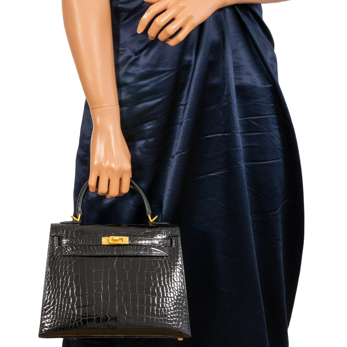 Hermes Kelly 25 HSS Sellier Black Shiny Alligator Brushed Gold Hardware