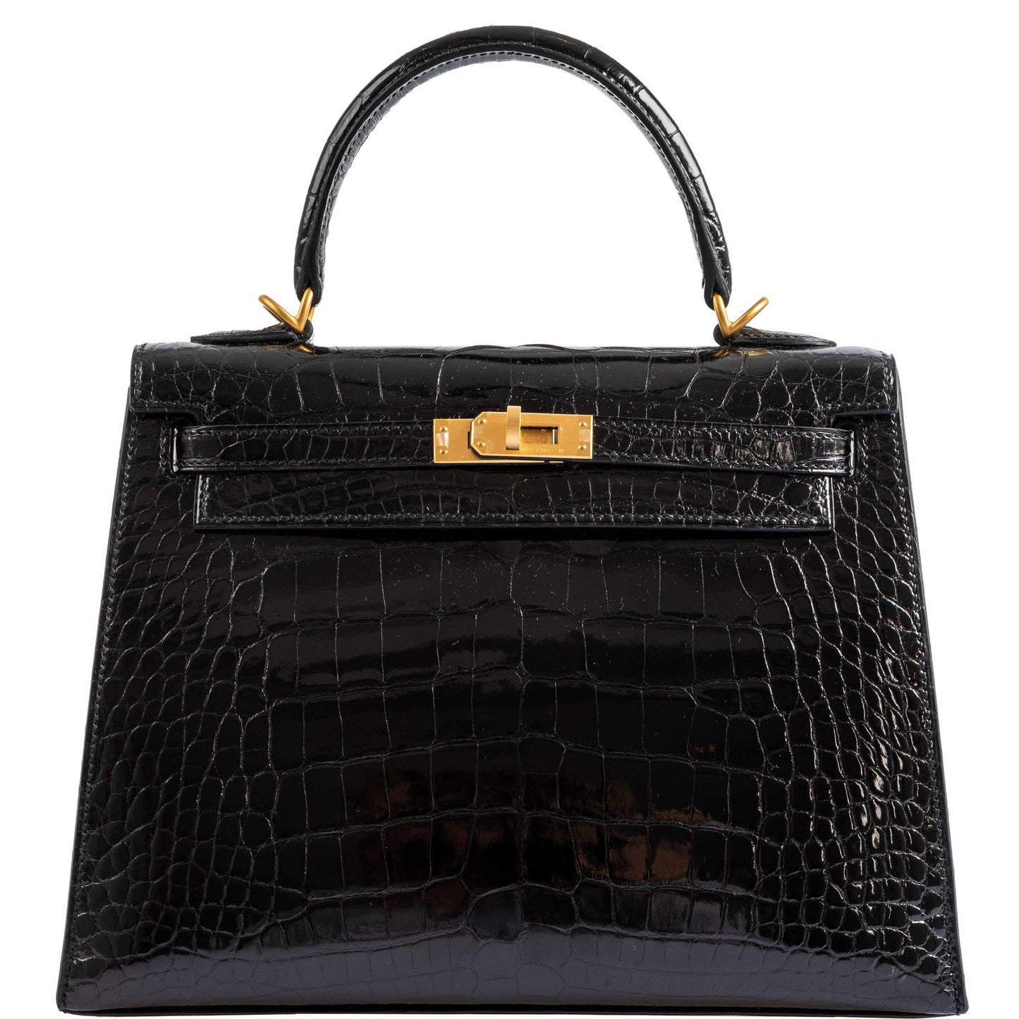 Hermes Kelly 25 HSS Sellier Black Shiny Alligator Brushed Gold Hardware