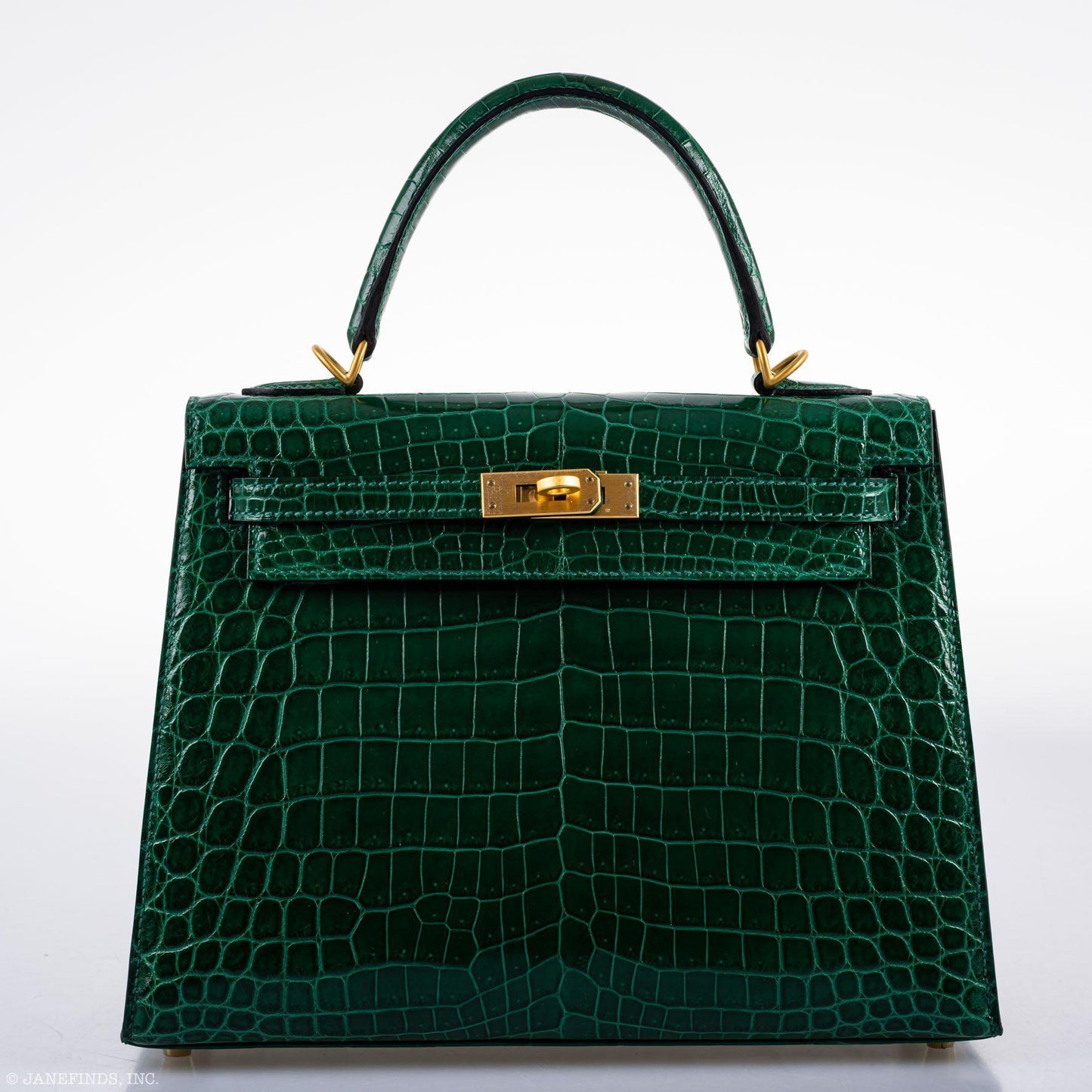 Hermes Kelly 25 HSS Sellier Emerald Nilo Crocodile & Cassis Brushed Gold Hardware