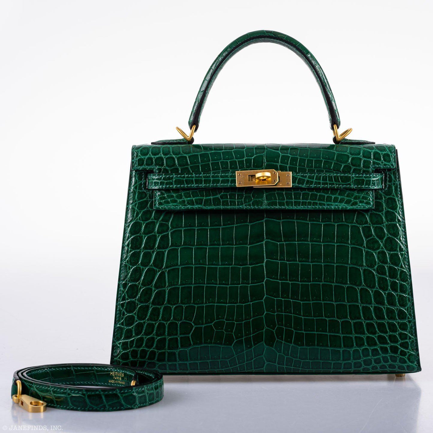 Hermes Kelly 25 HSS Sellier Emerald Nilo Crocodile & Cassis Brushed Gold Hardware