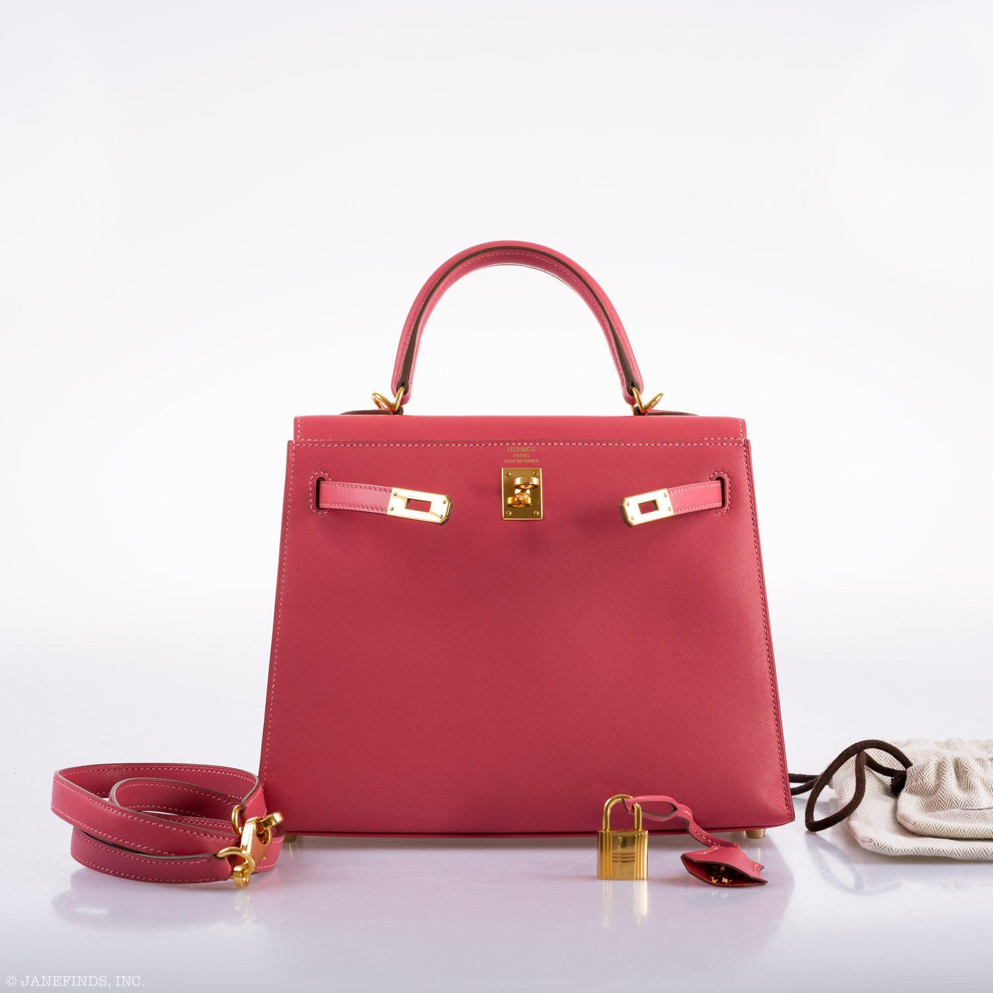 Hermes Kelly 25 Sellier Rose Lipstick Tadelakt leather Gold Hardware