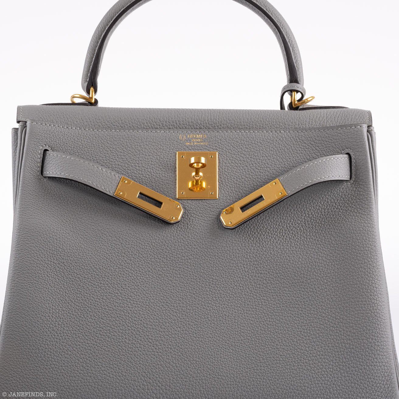 Hermes Kelly 28 HSS Retourne Gris Mouette Togo & Black Interior Gold Palladium Hardware