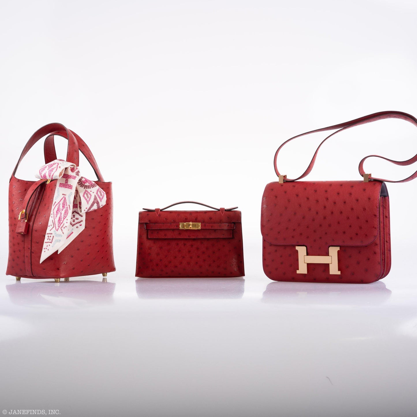 Hermes Kelly Mini Pochette Rouge Vif Ostrich Gold Hardware