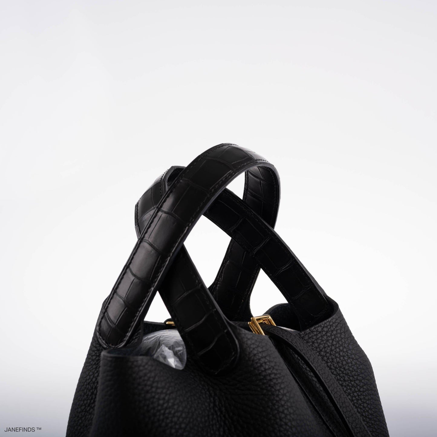 Hermes Picotin Lock Touch 18 PM Black Taurillon Clemence & Matte Alligator Gold Hardware