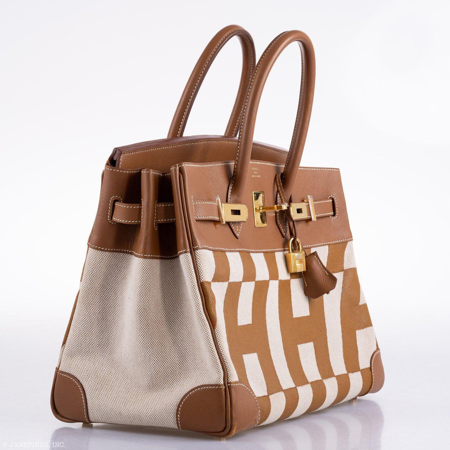 Vintage Hermes Birkin 35 Gold Courchevel with Painted Ulysses Toile Canvas & Gold Hardware