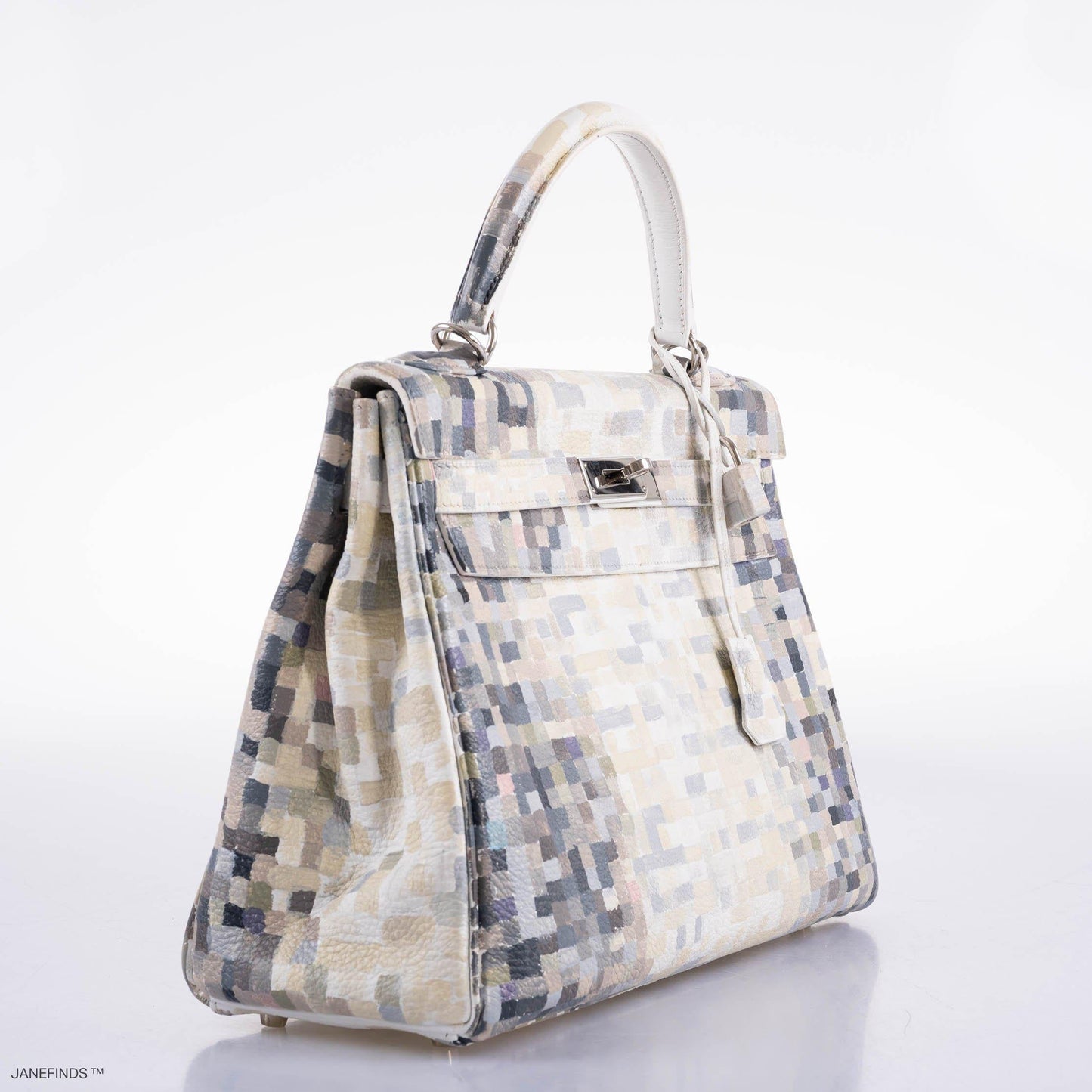 Vintage Hermes Kelly 32 Digital Hima Custom Painted Clemence with Palladium Hardware