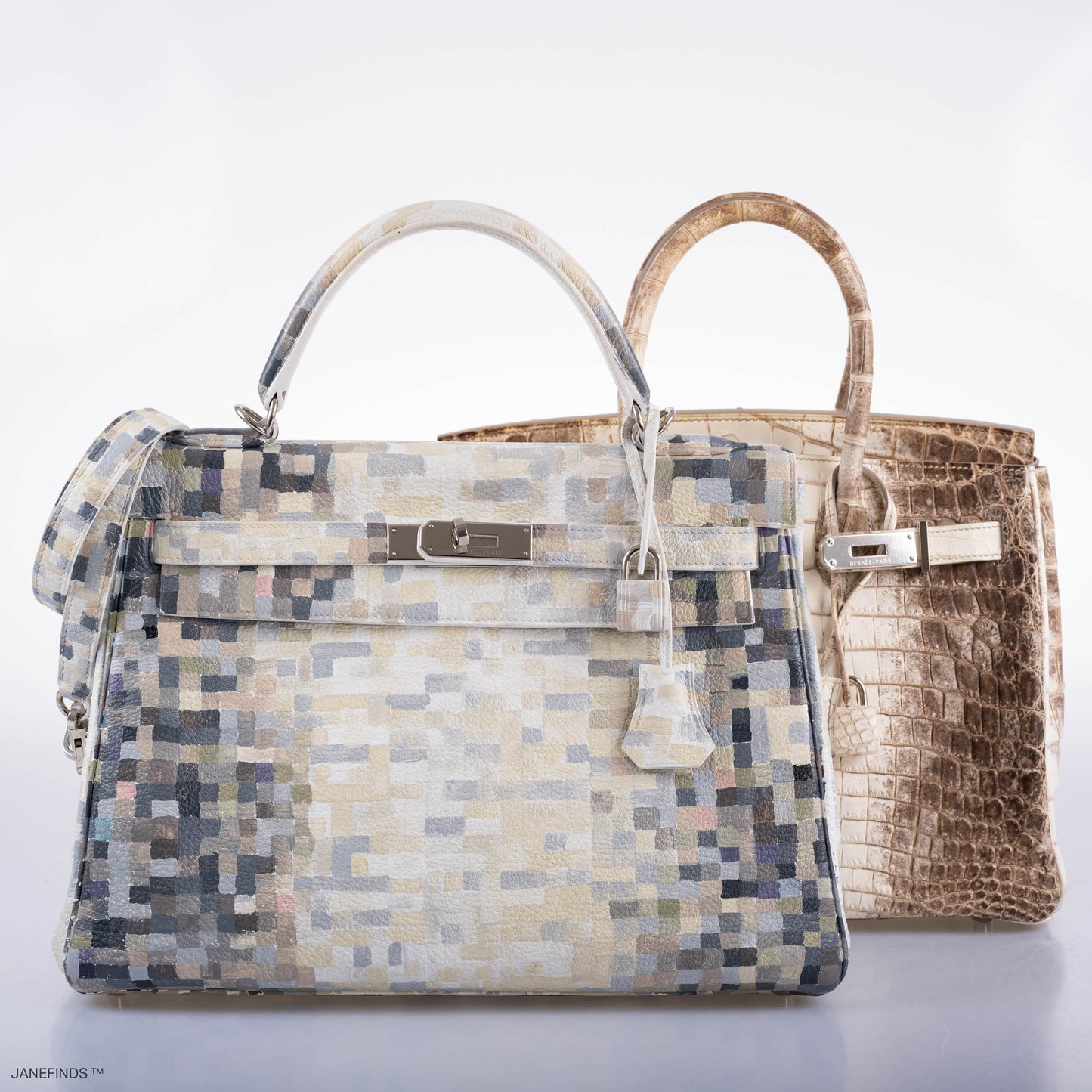 Vintage Hermes Kelly 32 Digital Hima Custom Painted Clemence with Palladium Hardware