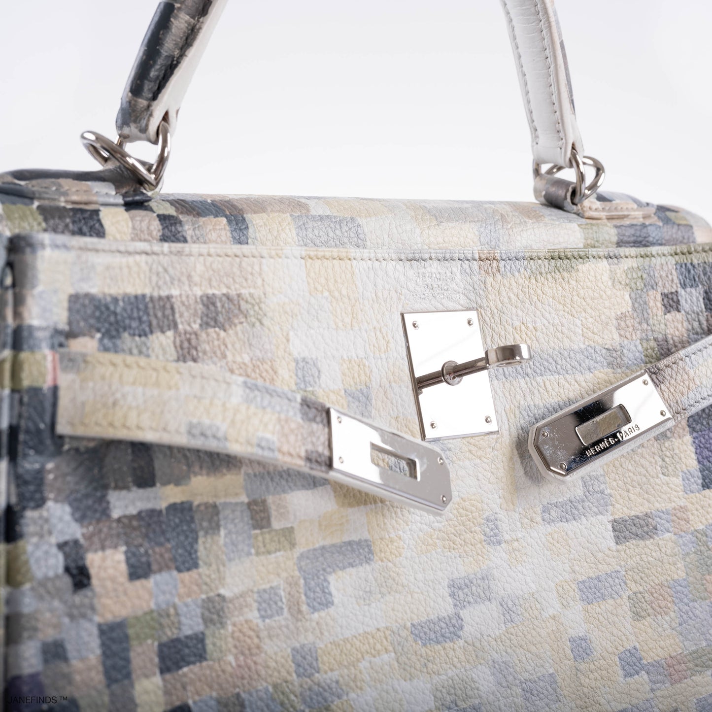 Vintage Hermes Kelly 32 Digital Hima Custom Painted Clemence with Palladium Hardware