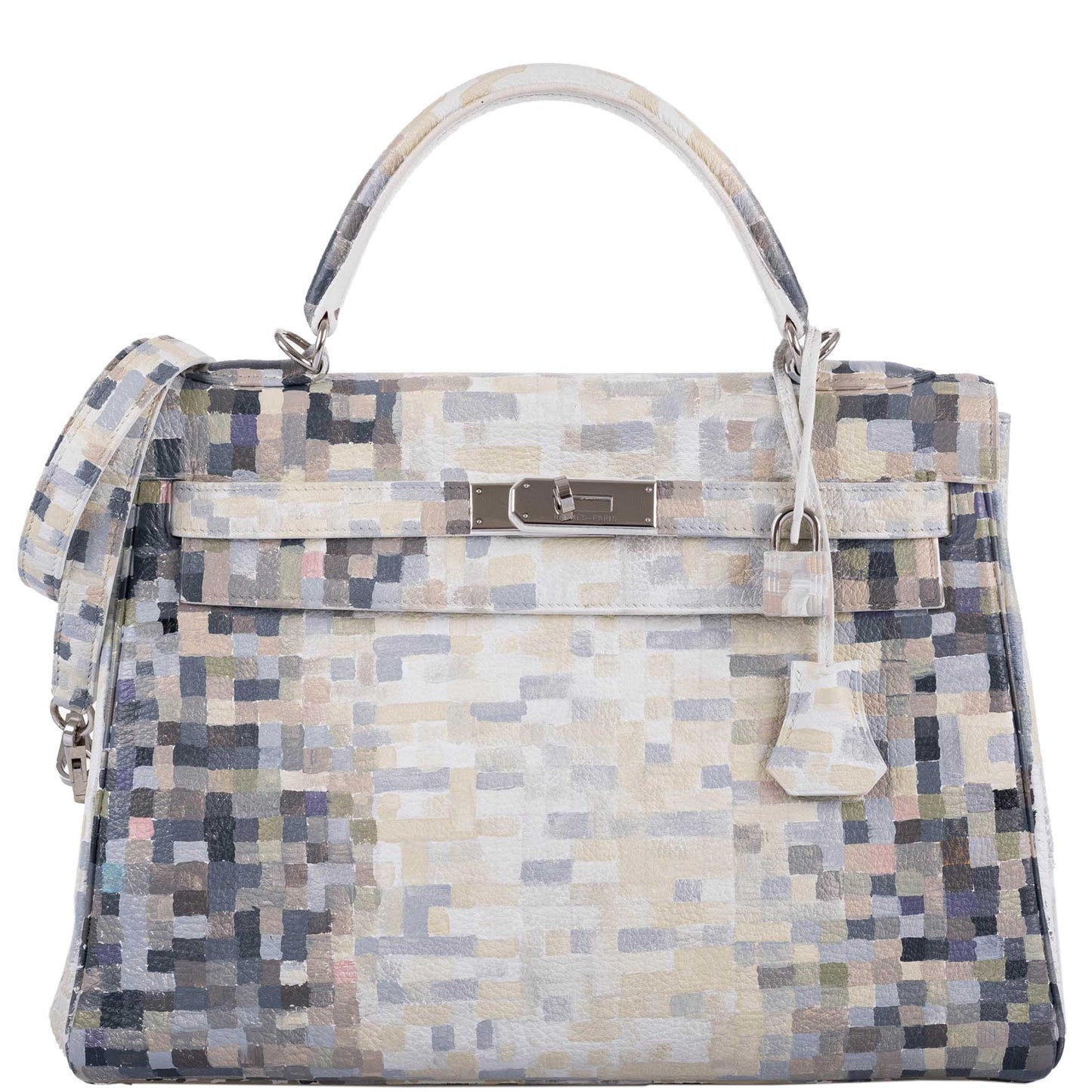 Vintage Hermes Kelly 32 Digital Hima Custom Painted Clemence with Palladium Hardware