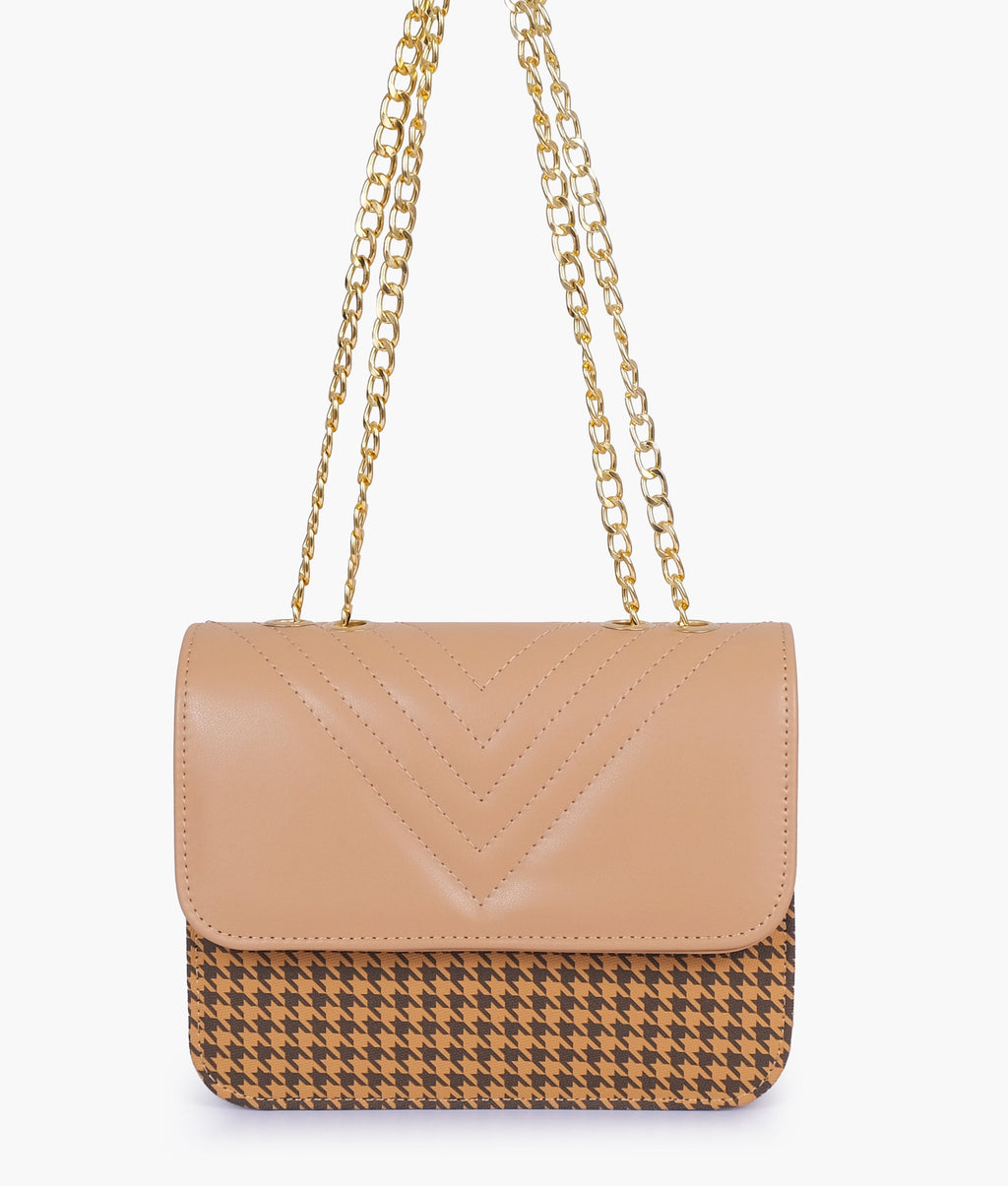 Marella Beige houndstooth chain cross-body bag