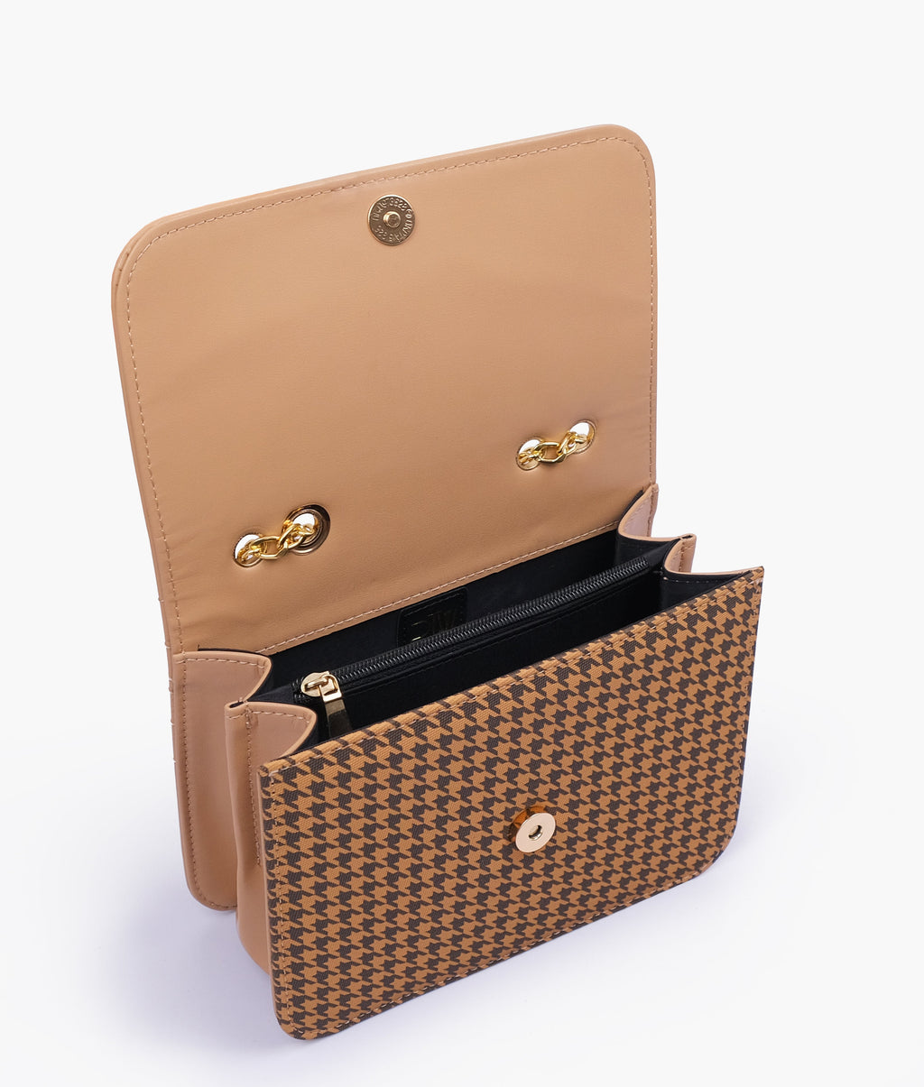 Marella Beige houndstooth chain cross-body bag