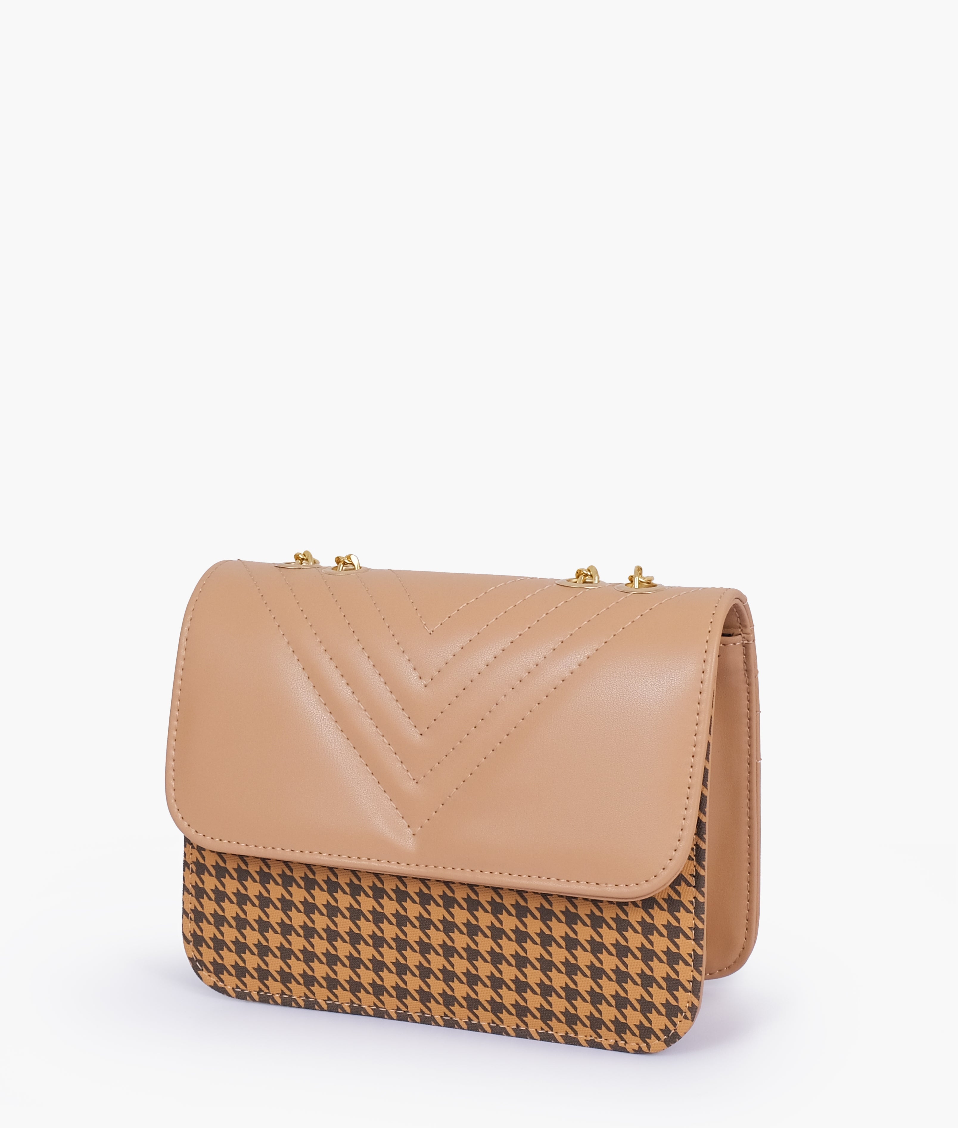 Marella Beige houndstooth chain cross-body bag