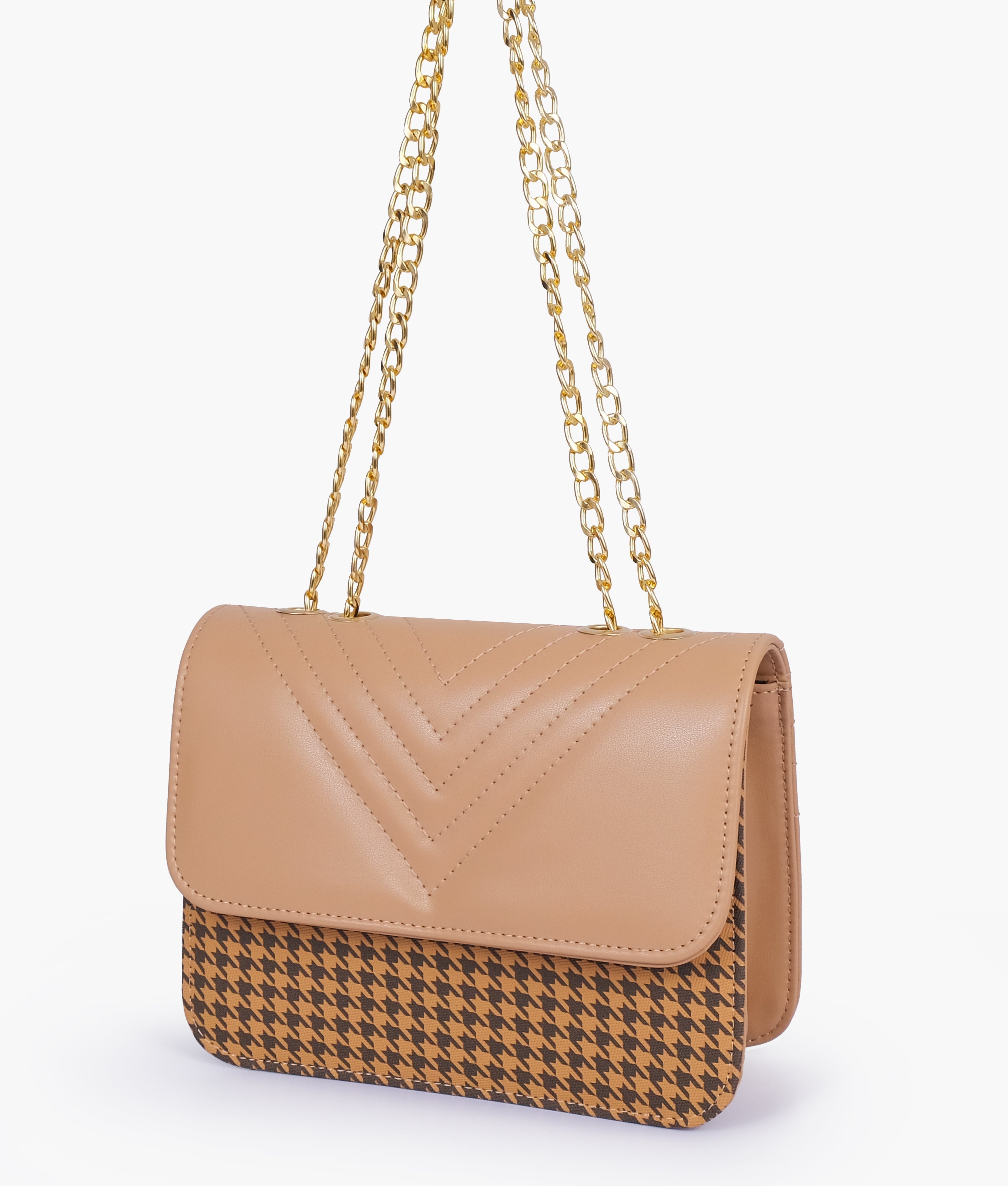 Marella Beige houndstooth chain cross-body bag