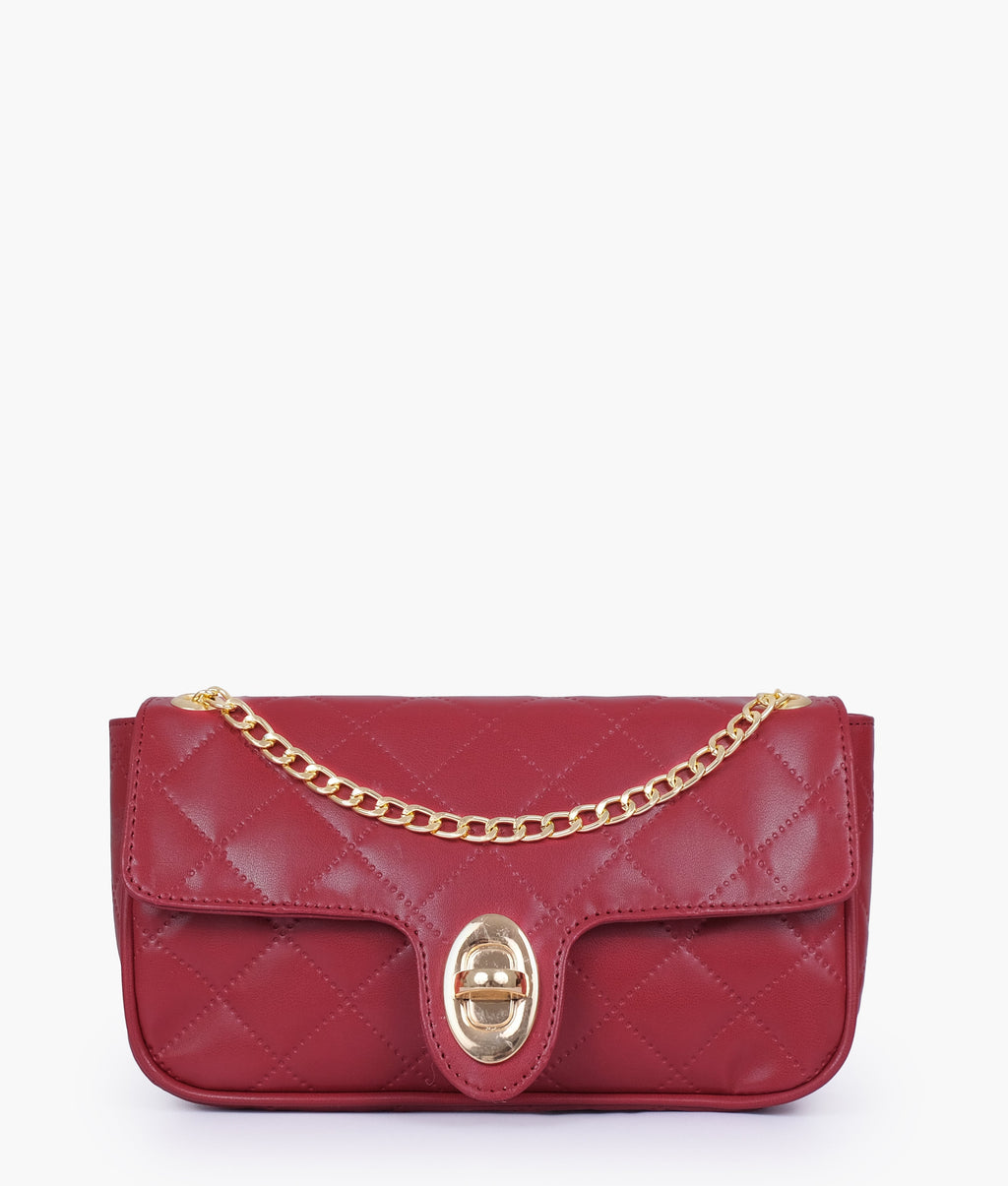 Marella Maroon quilted small shoulder bag with chain