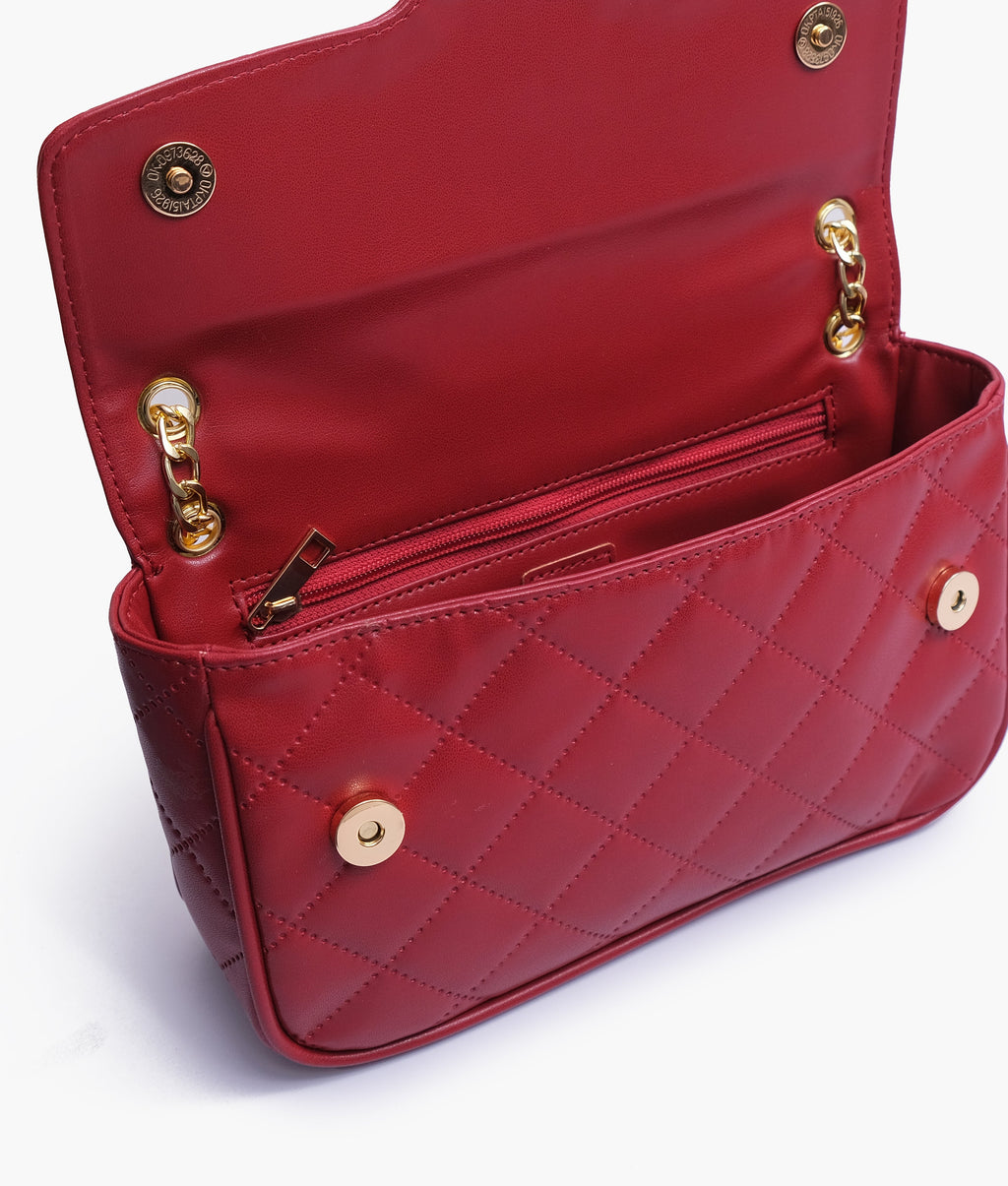 Marella Maroon quilted small shoulder bag with chain