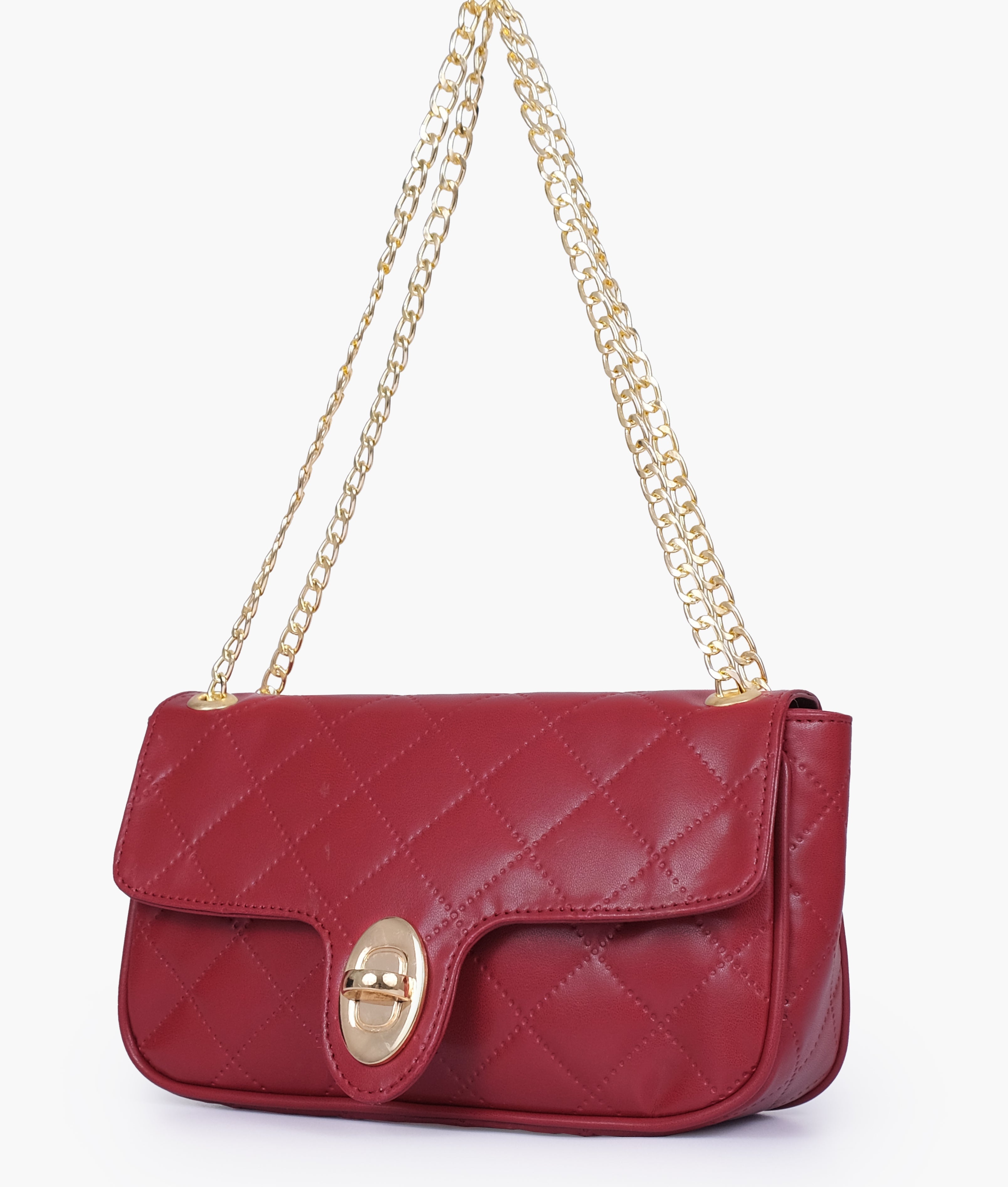 Marella Maroon quilted small shoulder bag with chain