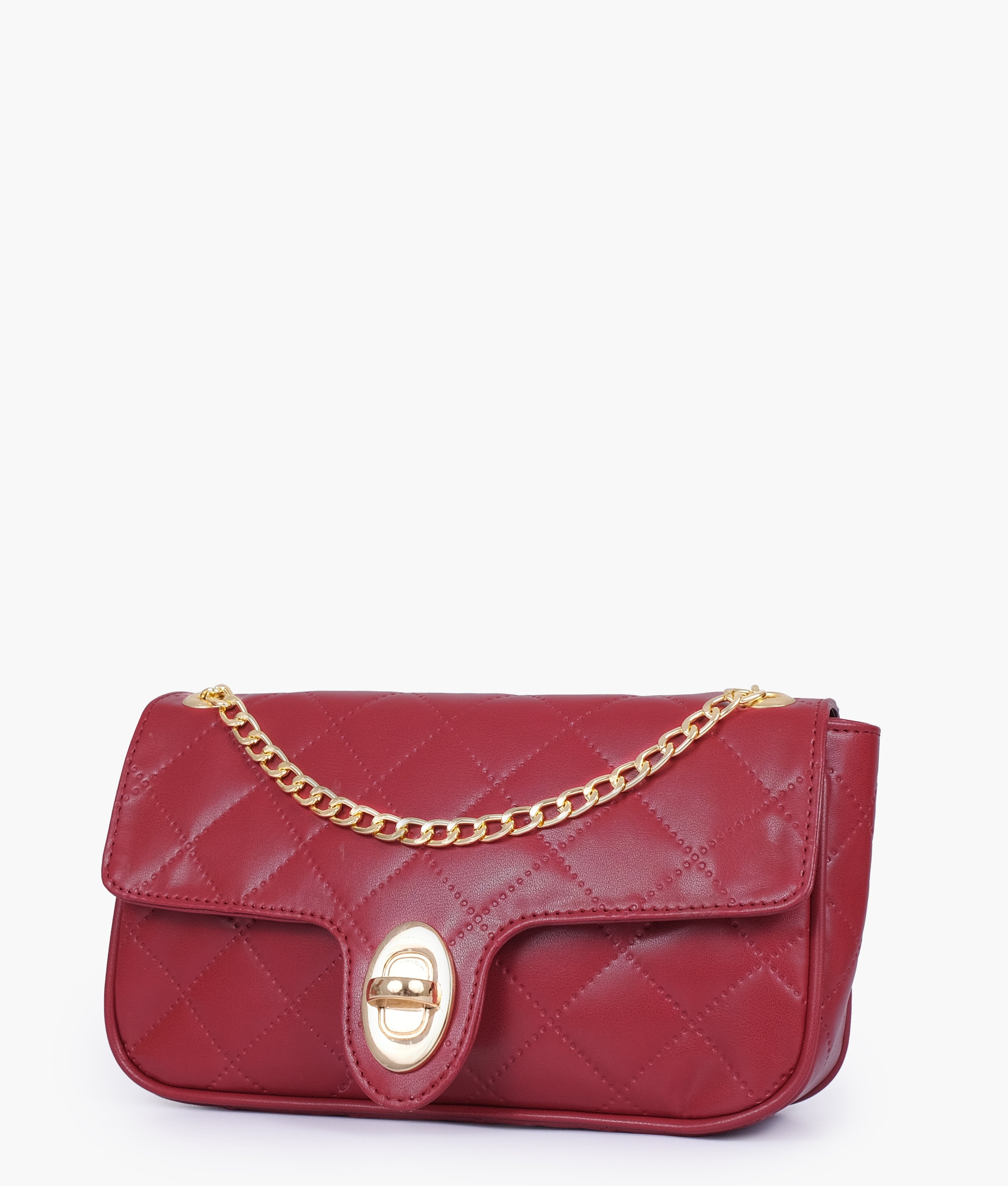 Marella Maroon quilted small shoulder bag with chain