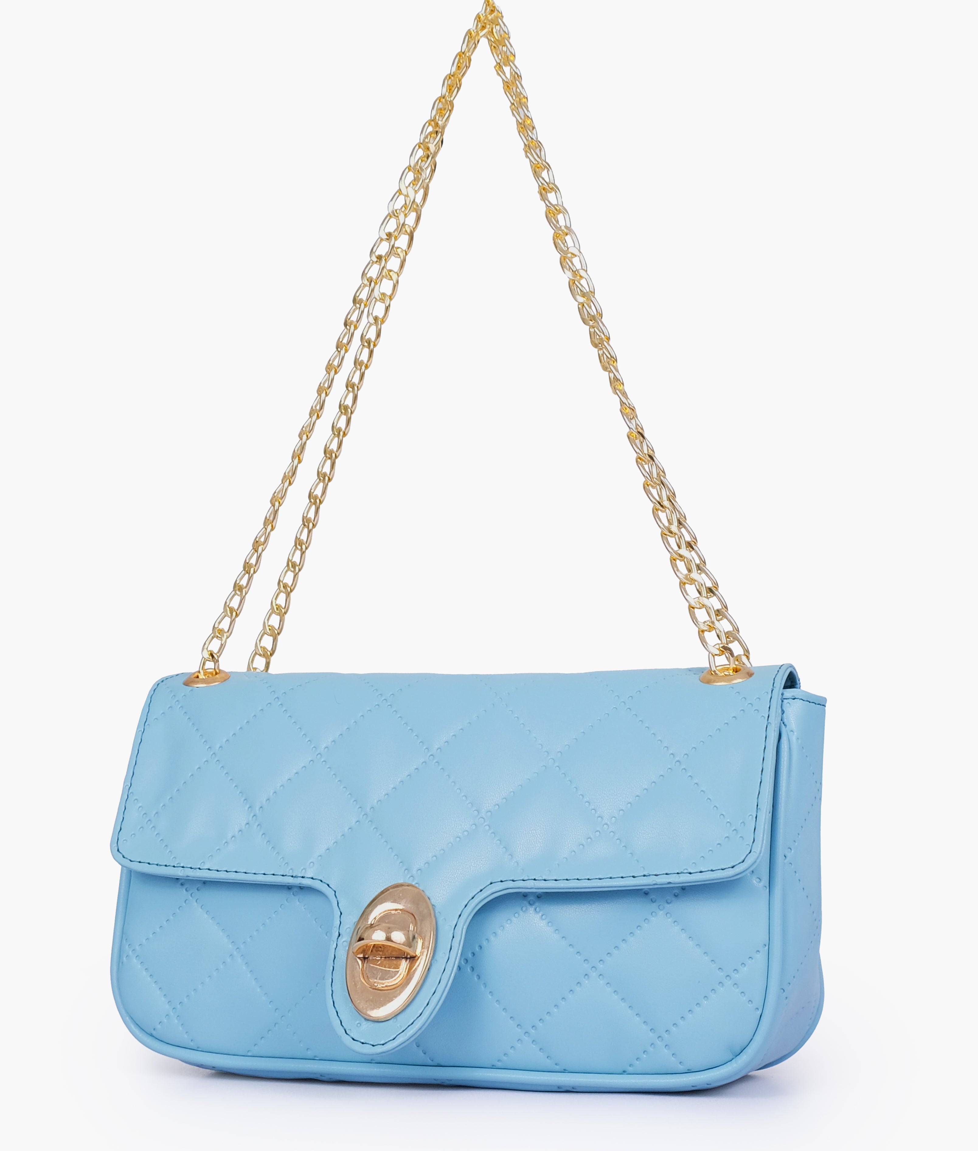 Marella Sky blue quilted small shoulder bag with chain